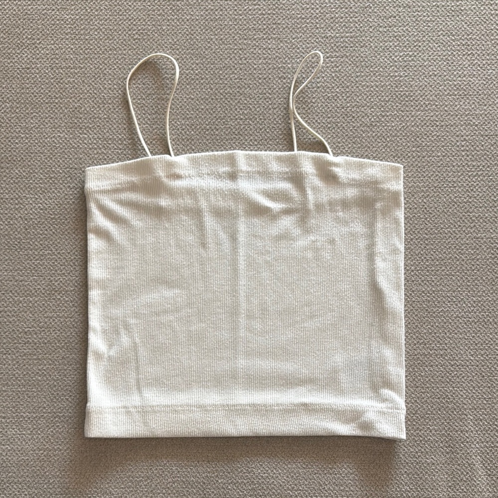 White Cropped Fitted Camisole with Spaghetti Straps